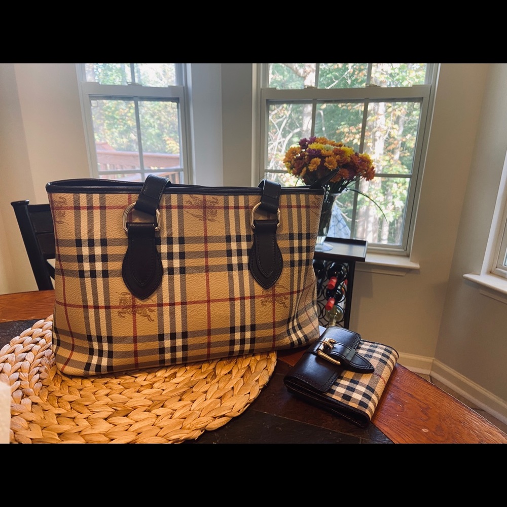 Burberry Tan and Black Plaid Shoulder Bag